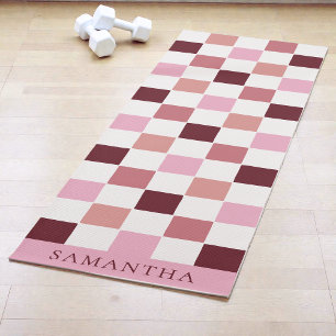 Tapis De Yoga Motif damier simple rose et rouge moderne