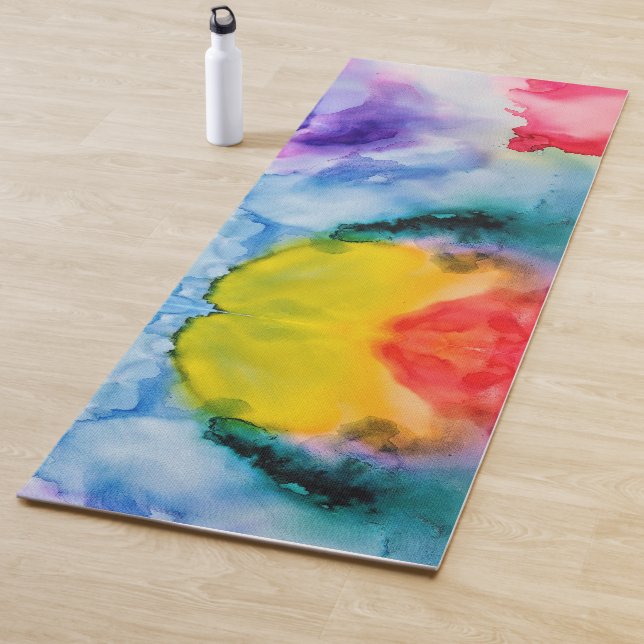 Tapis De Yoga Motif d'aquarelle arc-en-ciel dynamique (En situation)