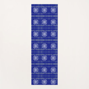 Tapis De Yoga Motif d'art géométrique saphir bleu blanc gris