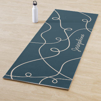 Tapis De Yoga Motif de boucles géométriques beige sur bleu et no