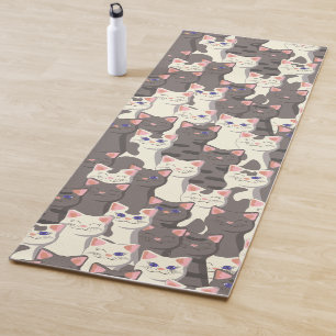 Tapis De Yoga Motif de chats blancs et gris