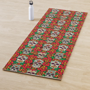 Tapis De Yoga Motif de crânes floraux