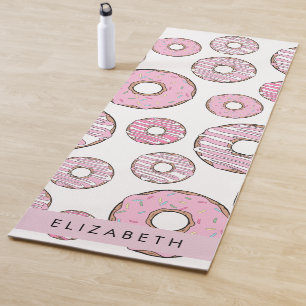 Tapis De Yoga Motif De Donuts, Donuts Roses, Glace, Votre Nom