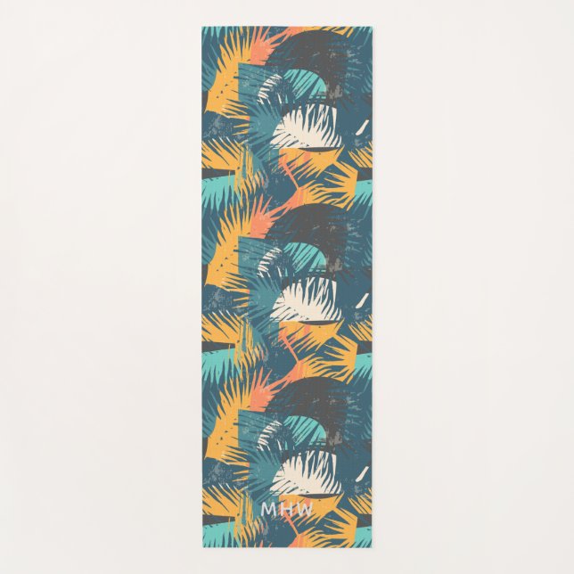 Tapis De Yoga Motif de feuille Abstrait monogramme personnalisé  (Devant)