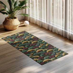Tapis De Yoga Motif de feuille de Ginkgo sarcelle Bourgogne