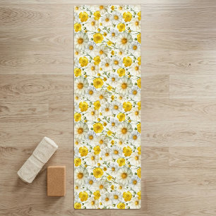 Tapis De Yoga Motif de fleur sauvage à l'aquarelle jaune 