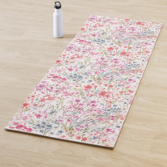 Tapis De Yoga Motif de fleurs d'aquarelle (En situation)
