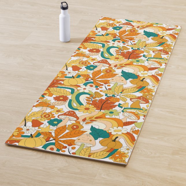 Tapis De Yoga Motif de fleurs de champignons Super rétro (En situation)