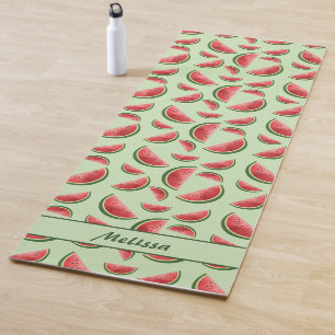 Tapis De Yoga Motif de fruit pastèque sur fond vert avec nom per