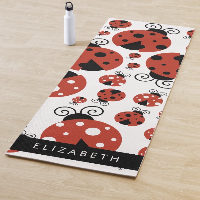 Tapis De Yoga Motif De Ladybugs, Red Ladybugs, Votre Nom (En situation)