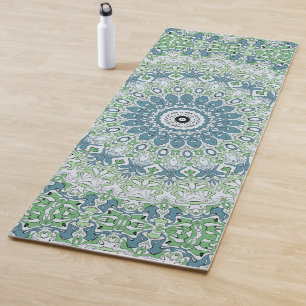 Tapis De Yoga Motif de mandala côtier bleu et vert de mer
