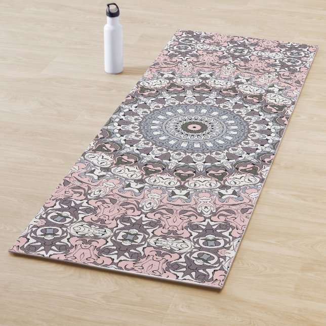 Tapis De Yoga Motif de mandala rose gris et blanc (En situation)