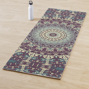 Tapis De Yoga Motif de mandala violet sarcelle et crème