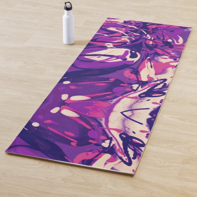 Tapis De Yoga Motif de peinture violet, rose et blanc (En situation)
