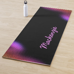Tapis De Yoga Motif de point rose avec nom sur NOIR