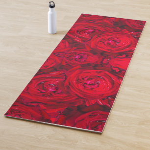 Tapis De Yoga Motif de roses rouges profondes