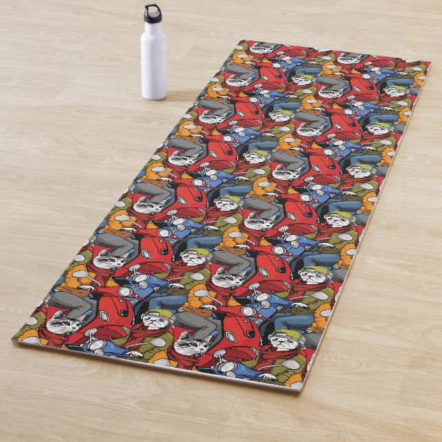 Tapis De Yoga Motif de scooter de chats et de chiens (En situation)