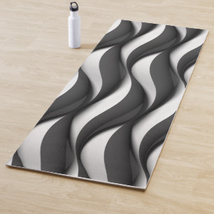 Tapis De Yoga Motif de vague noir et blanc tridimensionnel