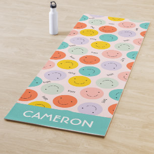 Tapis De Yoga Motif de visage joyeux souriant coloré