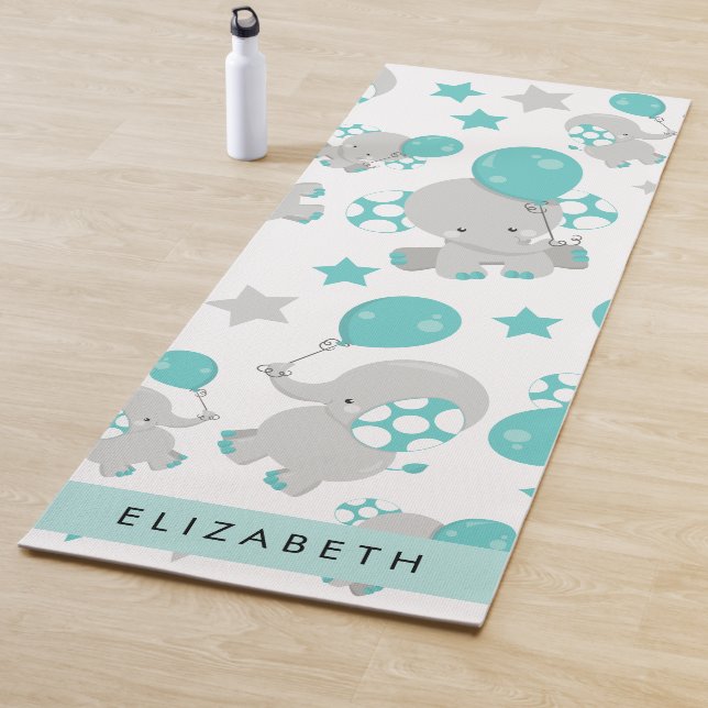Tapis De Yoga Motif D'Eléphants, Eléphants Mignons, Votre Nom (En situation)