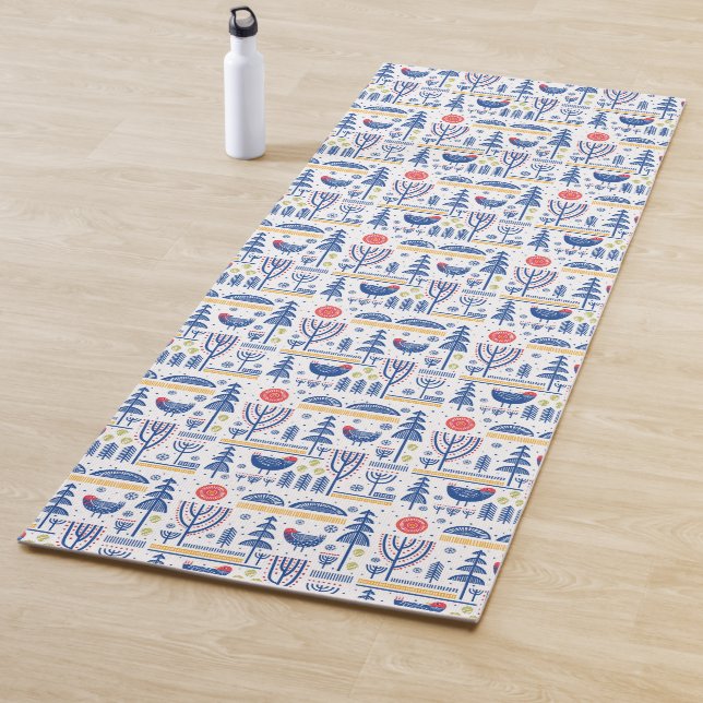 Tapis De Yoga Motif d'oiseau d'hiver d'art populaire (En situation)