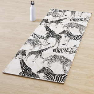 Tapis De Yoga Motif élégant Black and White Jungle Animaux