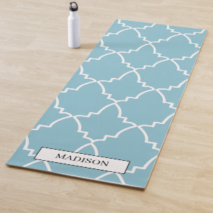 Tapis De Yoga Motif en treillis marocain bleu clair personnalisé