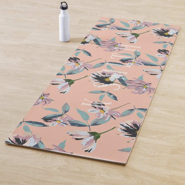 Tapis De Yoga Motif floral moderne Monogramme (En situation)