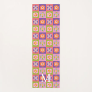 Tapis De Yoga Motif floral violet vert monogramme