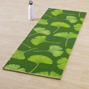Tapis De Yoga Motif Ginkgo sur vert foncé