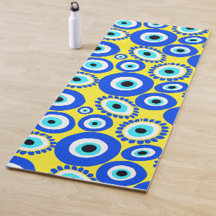 Tapis De Yoga Motif jaune bleu oculaire grec