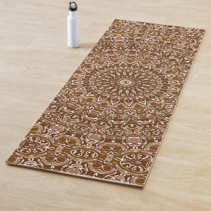 Tapis De Yoga Motif Mandala Marron Chocolat et Blanc