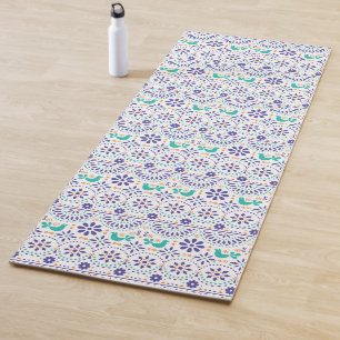 Tapis De Yoga Motif mexicain d'art populaire de tuile d'oiseau