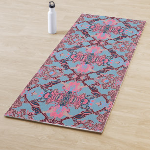 Tapis De Yoga Motif moderne chic baroque en bleu violet rose