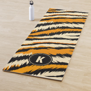Tapis De Yoga Motif monogramme rayures de tigre noir orange