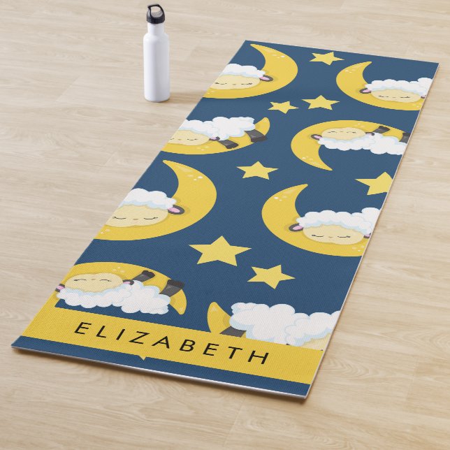 Tapis De Yoga Motif mouton, Mouton dormant, Lune, Votre Nom (En situation)