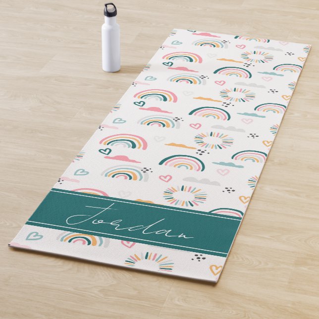 Tapis De Yoga Motif Rainbows & Hearts (En situation)