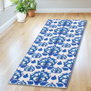 Tapis De Yoga Motif Toile de Jouy Bleu