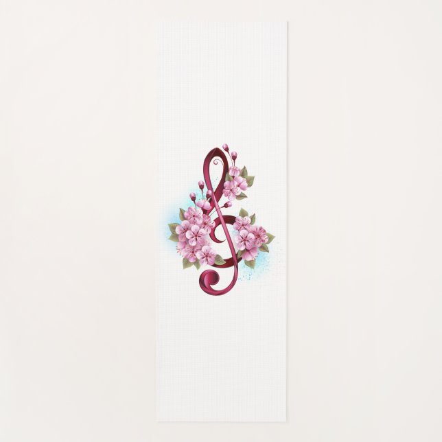 Tapis De Yoga Musical treble clef notes with sakura flowers (Devant)