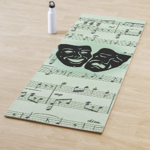 Tapis De Yoga Musique verte et masques grecs de théâtre