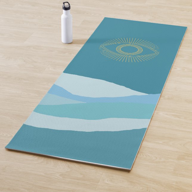Tapis De Yoga Mystic Blue Shades Mountain Gold Eye grec (En situation)