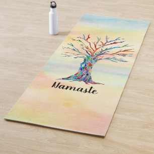 Tapis De Yoga Namaste Arbre de Pluie Aquarelle