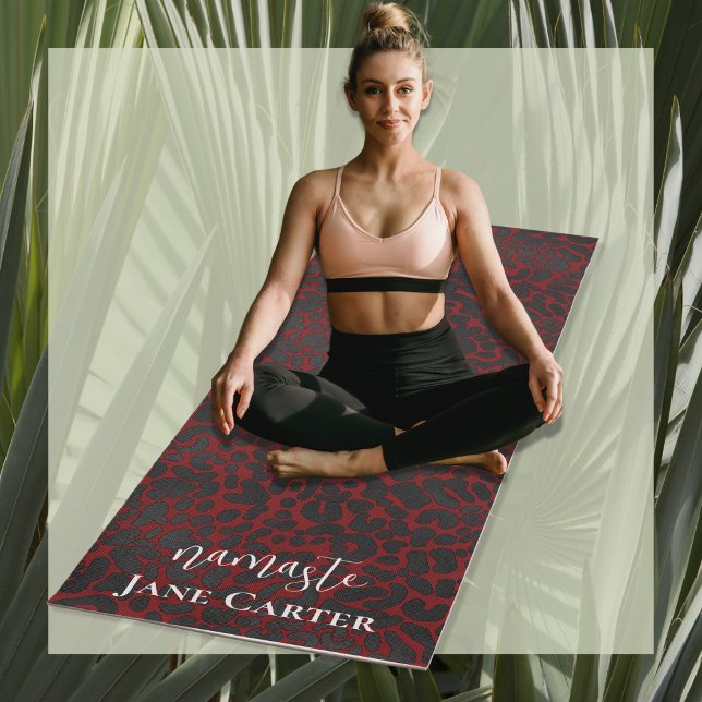 Tapis De Yoga Namaste Personnaliser Elégant Léopard Rouge Noir (Créateur téléchargé)