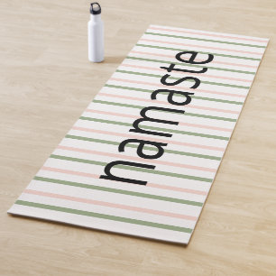 Tapis De Yoga Namaste Respirer Rayures Rose Vert