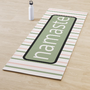 Tapis De Yoga Namaste Respirer Rayures Roses et Vertes