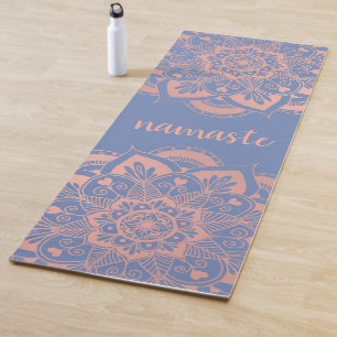 Tapis De Yoga Namaste Rose Gold Mandala Flower Blue