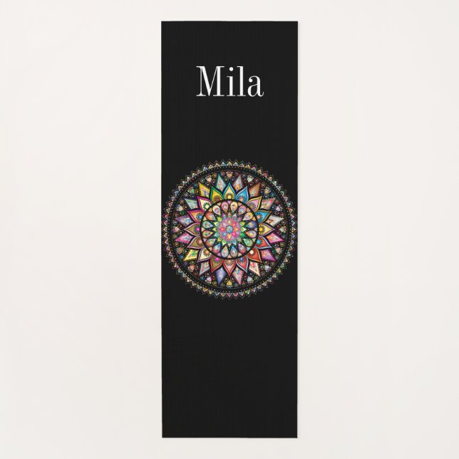 Tapis De Yoga Noir, arrière - plan de mandala (Devant)