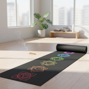 Tapis de yoga noir avec Chakras colorés