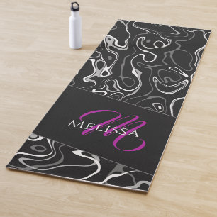 Tapis De Yoga Noir blanc damas abstrait motif Monogramme