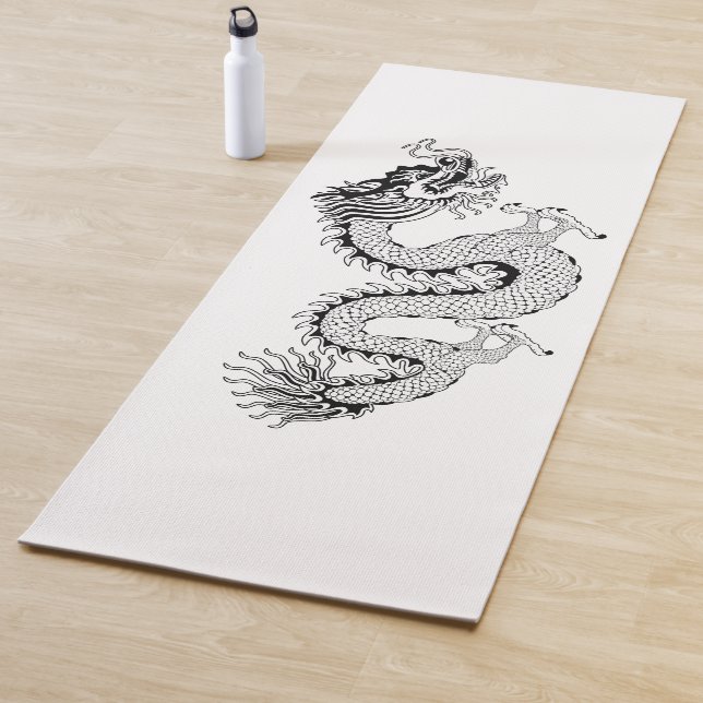 Tapis De Yoga Noir blanc de dragon chinois (En situation)